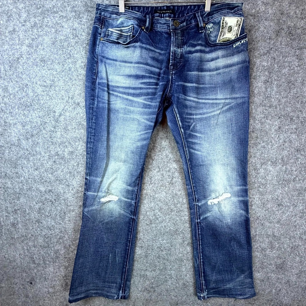 Cult of Individuality Rebel Straight Jeans 36 Blue Y2K Exploited False God Money